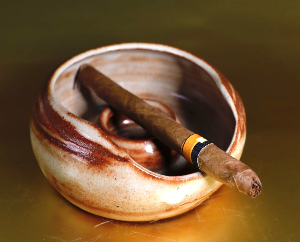 Sculptural brown designer ashtray – a tasteful addition to office environments and upscale home interiors